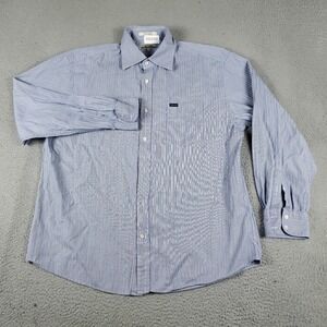 Faconnable Shirt Mens XL Blue Striped Casual Button Up Long Sleeve *